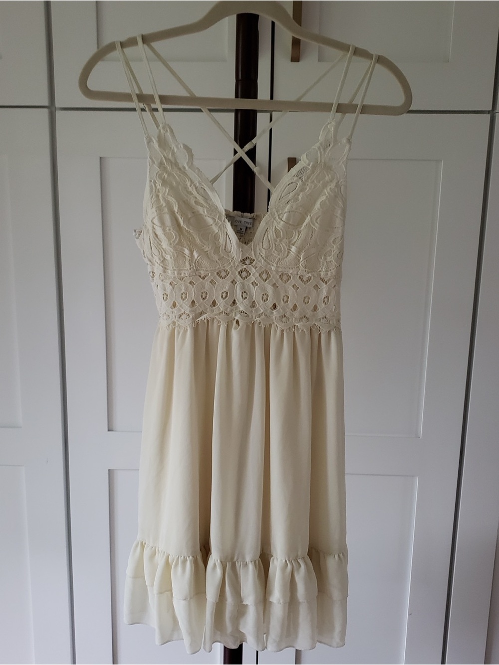 Love Tree Ivory Lace Bodice Slip Dress with Ruffle Hem
